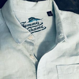 XL linen long sleeve shirt Tommy Bahama light blue EUC